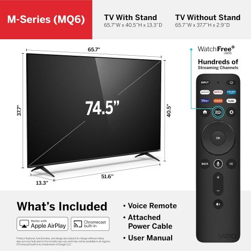  VIZIO 75-Inch M-Series 4K QLED HDR Smart TV with Voice Remote, Dolby Vision, HDR10+, Alexa Compatibility, VRR with AMD FreeSync, M75Q6-J03, 2021 Model