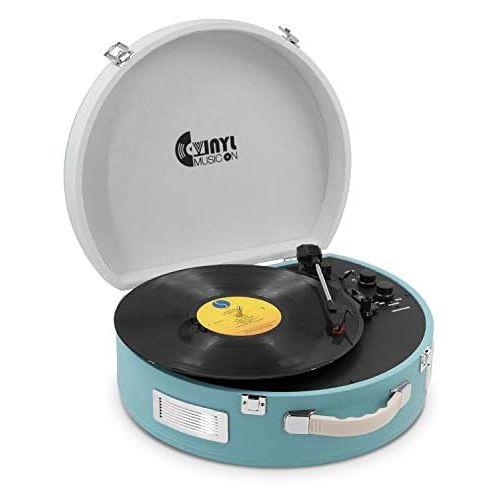  VInYL MUSIC ON Portable Turntable with Stereo Speakers,3 Speed Vinly Record Player (Blue)…