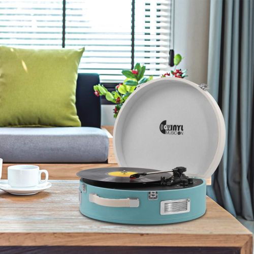  VInYL MUSIC ON Portable Turntable with Stereo Speakers,3 Speed Vinly Record Player (Blue)…