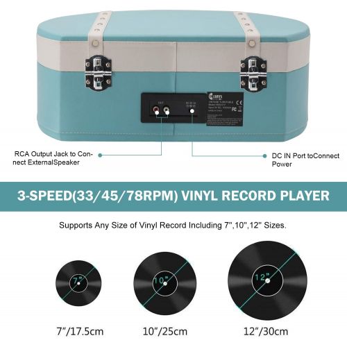  VInYL MUSIC ON Portable Turntable with Stereo Speakers,3 Speed Vinly Record Player (Blue)…