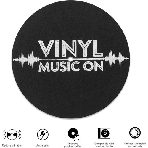  VInYL MUSIC ON Turntable Mat for Vinyl LP Record Players,LP Slip Mat 7.8-inch Diameter Anti Static, Vibration Dampening,Enhance Sound Performance