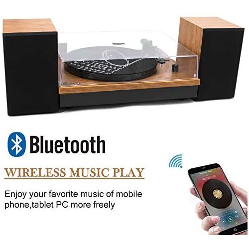  VInYL MUSIC ON USB Bluetooth Record Player with Stereo Speakers,3 Speed Briefcase Turntable with USB Play&Encoding, Pitch Control and RCA Output&Aux Input,Black