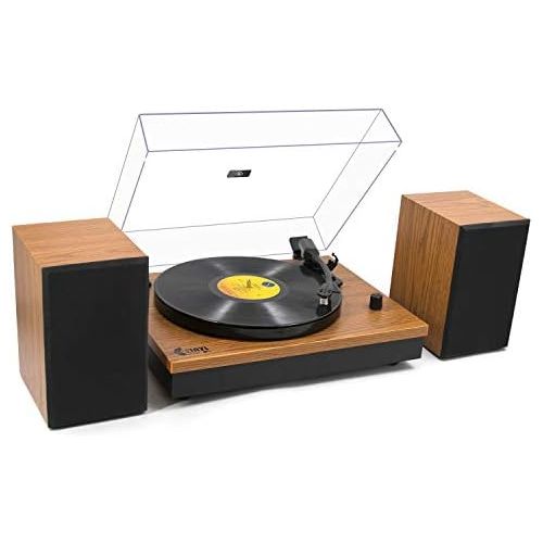  VInYL MUSIC ON USB Bluetooth Record Player with Stereo Speakers,3 Speed Briefcase Turntable with USB Play&Encoding, Pitch Control and RCA Output&Aux Input,Black