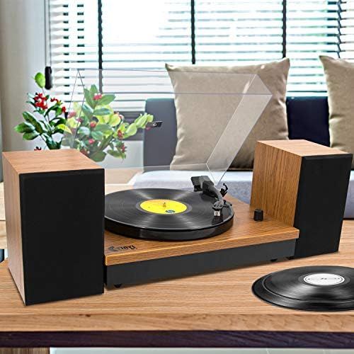  VInYL MUSIC ON USB Bluetooth Record Player with Stereo Speakers,3 Speed Briefcase Turntable with USB Play&Encoding, Pitch Control and RCA Output&Aux Input,Black