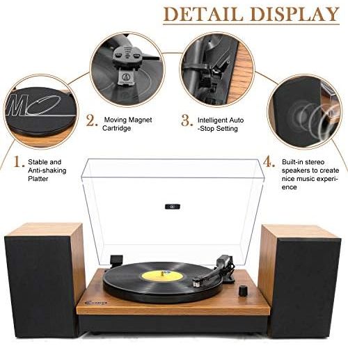  VInYL MUSIC ON USB Bluetooth Record Player with Stereo Speakers,3 Speed Briefcase Turntable with USB Play&Encoding, Pitch Control and RCA Output&Aux Input,Black