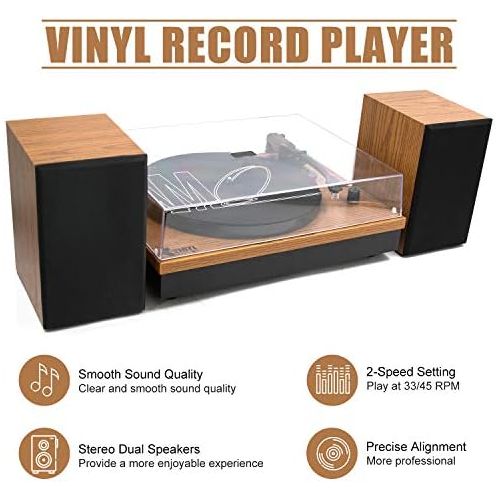  VInYL MUSIC ON USB Bluetooth Record Player with Stereo Speakers,3 Speed Briefcase Turntable with USB Play&Encoding, Pitch Control and RCA Output&Aux Input,Black
