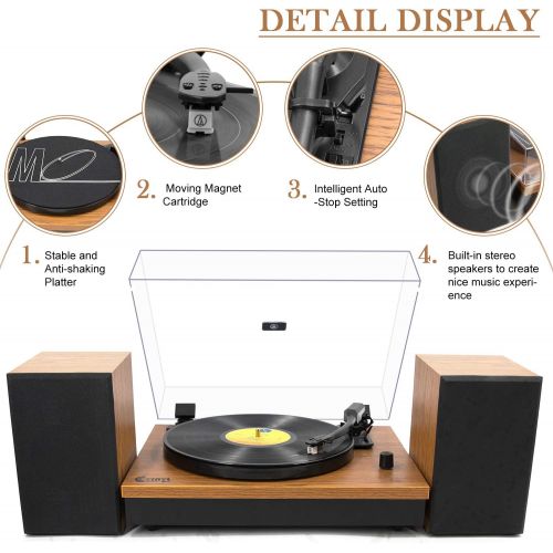  VInYL MUSIC ON USB Bluetooth Record Player with Stereo Speakers,3 Speed Briefcase Turntable with USB Play&Encoding, Pitch Control and RCA Output&Aux Input,Black