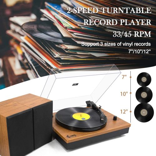  VInYL MUSIC ON USB Bluetooth Record Player with Stereo Speakers,3 Speed Briefcase Turntable with USB Play&Encoding, Pitch Control and RCA Output&Aux Input,Black