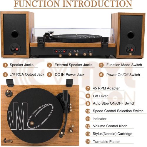  VInYL MUSIC ON USB Bluetooth Record Player with Stereo Speakers,3 Speed Briefcase Turntable with USB Play&Encoding, Pitch Control and RCA Output&Aux Input,Black