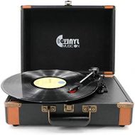 VInYL MUSIC ON Record Storage Carrying Case for 30+ Vinyl Turntable Albums (Blue&White)