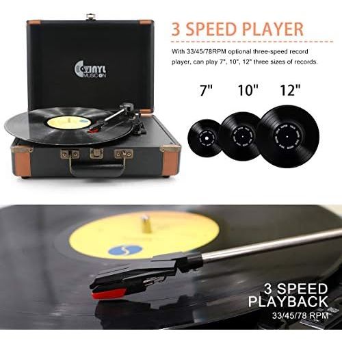  VInYL MUSIC ON Portable Bluetooth Turntable with Stereo Speakers,3 Speed Vinyl Record Player Supporting Wireless Connection Blue