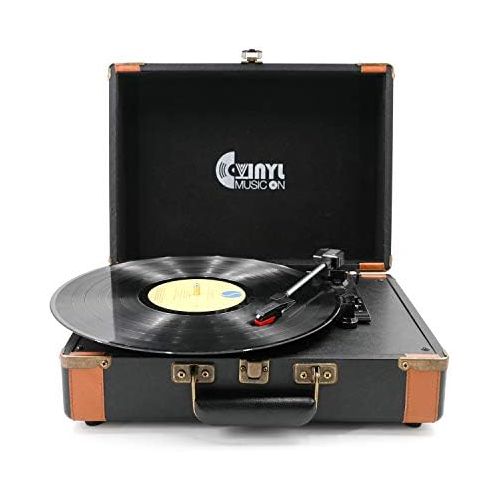  VInYL MUSIC ON Portable Bluetooth Turntable with Stereo Speakers,3 Speed Vinyl Record Player Supporting Wireless Connection Blue