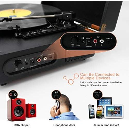  VInYL MUSIC ON Portable Bluetooth Turntable with Stereo Speakers,3 Speed Vinyl Record Player Supporting Wireless Connection Blue
