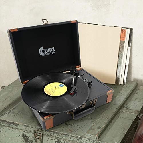  VInYL MUSIC ON Portable Bluetooth Turntable with Stereo Speakers,3 Speed Vinyl Record Player Supporting Wireless Connection Blue