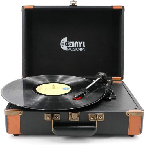  VInYL MUSIC ON Portable Bluetooth Turntable with Stereo Speakers,3 Speed Vinyl Record Player Supporting Wireless Connection Blue