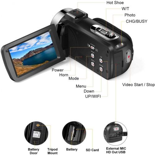  [아마존베스트]YEHOO Video Camera Camcorder, Digital YouTube Vlogging Camera FHD 1080P 30FPS 24MP 16X Digital Zoom 3 Inch Touch Screen Video Recorder with Remote Control and Tripod, 2 Batteries
