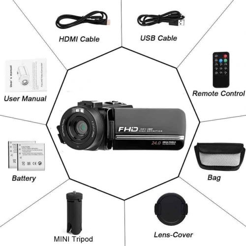  [아마존베스트]YEHOO Video Camera Camcorder, Digital YouTube Vlogging Camera FHD 1080P 30FPS 24MP 16X Digital Zoom 3 Inch Touch Screen Video Recorder with Remote Control and Tripod, 2 Batteries