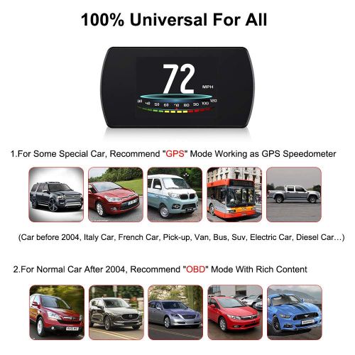  VJOYCAR 4.3 Universal GPS Speedometer Car HUD Head Up Display with Vehicle Speed MPH Odometer Engine RPM Coolant Automotive Computer OBD2 Scan Tool Faulty Code Reader