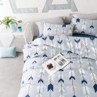 VM VOUGEMARKET Cotton Duvet Cover Set Queen,3 Pieces Arrow Printed Duvet Cover with 2 Pillowcases,Girls Blue Bedding Set-Queen,Arrow