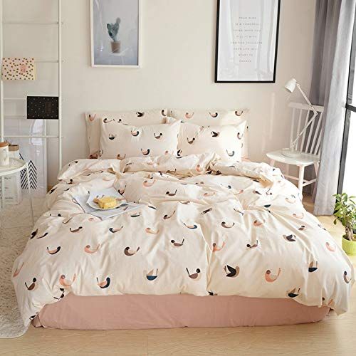  VM VOUGEMARKET Birds Duvet Cover Set Queen,3 Pieces Cotton Girls Cute Love Bird Duvet Cover with 2 Pillowcases,Lightweight Luxury Bedding Set -Full/Queen,Love Birds