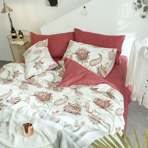  VM VOUGEMARKET Boho Flower Duvet Cover Set Queen,Percale Cotton Jacquard Retro Bedding Set for Girls,Thickening Grinding Process Comforter Cover with Zipper-Queen,Ling