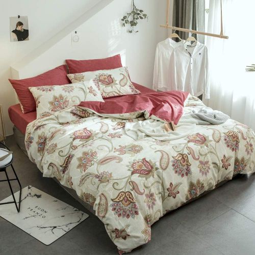  VM VOUGEMARKET Boho Flower Duvet Cover Set Queen,Percale Cotton Jacquard Retro Bedding Set for Girls,Thickening Grinding Process Comforter Cover with Zipper-Queen,Ling