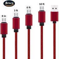 Vman MIC-4-R Micro USB Cable Android, USB to USB A High Speed Charger Nylon Braided Cord Compatible Samsung Galaxy, LG, Kindle, Xbox, PS4, Camera and More 4Pack 8in 3Ft 6Ft 10Ft, R