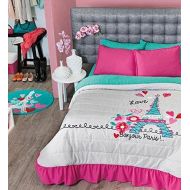 Girls Paris City of Love Bedding Collection (Twin Size Bedspread) by VNG
