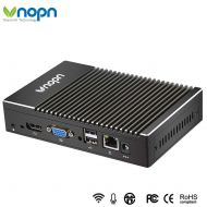 VNOPN Mini PC Fanless Industrial Office Personal Small Desktop Computer with Aluminum Case, AMD A6-1450 Quad Core, HD-MI and VGA Ports WiFi 1000Mbps LAN, Extended RAM SSDHDD, Support Li