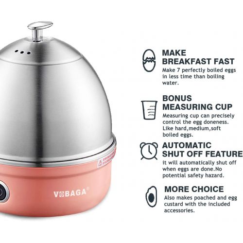  [아마존베스트]VOBAGA Electric Egg Cooker, Rapid Egg Boiler with Auto Shut Off for Soft, Medium, Hard Boiled, Poached, Steamed Eggs, Vegetables and Dumplings, Stainless Steel Tray with 7-Egg Capa