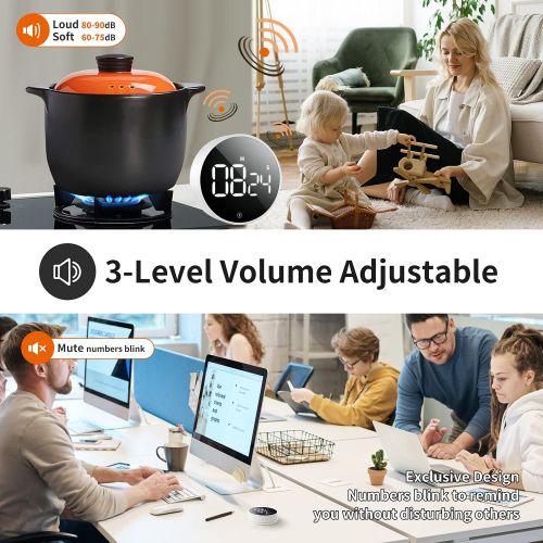  [아마존베스트]VOCOO Digital Kitchen Timer, Magnetic Countdown & Countdown Digital Kitchen Timer, 3 Volume Levels, 2 Non-Slip Pads, Egg Timer with Large LED Screen, for Home Fitness in Classroom