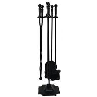 VODA Fireplace Tools Set 5 Pieces 32.2In Cast Iron Indoor Fireside Accessories Large Fire Place Tool Set Outdoor Holder Fire Kit Stand Wood Stove Log Shovel Brush Tong and Fireplac