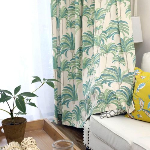  VOGOL Polyester Cotton Hood Leaves Printed Curtains, Thermal Insulated Curtain Drapes Panels for Bedroom Hotel Living Room, 2 Panels, W52 x L96 inch, Green