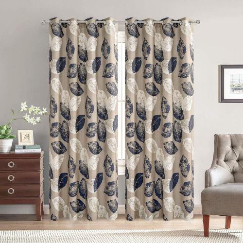  VOGOL Fashionable Window Curtains,70%-80% Light Shading,not Easy to Shrink The Distortion (2 Panels,Navy Leaves,52x96Inch)