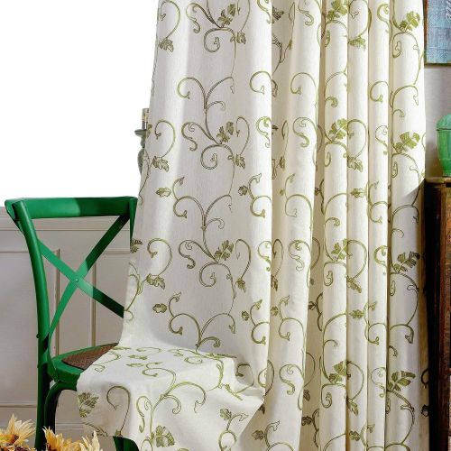  VOGOL(2 Panels Ultra Sleep Vines Embroidered Faux Linen Grommet Curtains for Living Room,Energy Efficient Window Treatment Panels,52 x 84 Inch, Grass Green