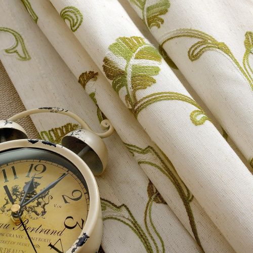  VOGOL(2 Panels Ultra Sleep Vines Embroidered Faux Linen Grommet Curtains for Living Room,Energy Efficient Window Treatment Panels,52 x 84 Inch, Grass Green