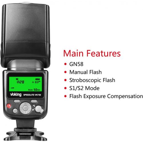  VOKING VK750 Manual LCD Display Universal Flash Speedlite Compatible with Nikon Pentax Panasonic Olympus Fujifilm DSLR Mirrorless Cameras