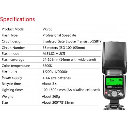  VOKING VK750 Manual LCD Display Universal Flash Speedlite Compatible with Nikon Pentax Panasonic Olympus Fujifilm DSLR Mirrorless Cameras