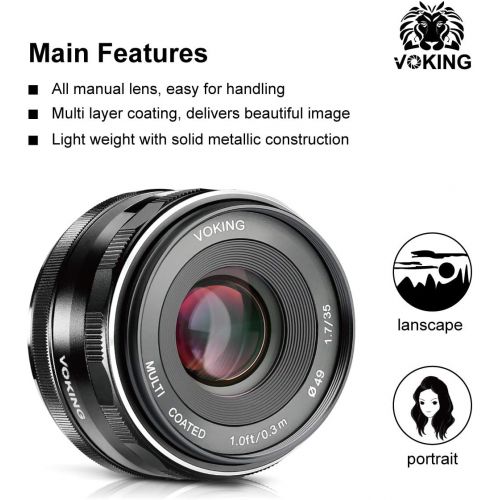  Voking 35mm f1.7 Large Aperture Manual Focus APS-C Lens for Fujifilm X Mount Mirrorless Camera X-T3 X-H1 X-Pro2 X-E3 X-T1 X-T2 X-T4 X-T10 X-T20 X-A2 X-E2 E2s X-E1 X30 X70 X-T200 X-