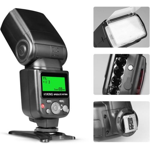  Voking VK750III Remote TTL Speedlite Slave Mode Flash with LCD Display Compatible with DSLR Standard Hot Shoe Cameras EOS Rebel 4000D 5DS 5DSR 5S Mark IV 5D Mark III 6D 6D Mark II