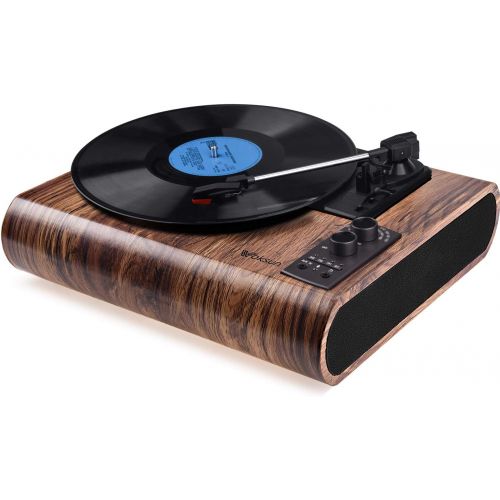  Record Player, VOKSUN Vintage Turntable 3-Speed Bluetooth Vinyl Player LP Record Player with Built-in Stereo Speaker, AM/FM Function,and Aux-in & RCA Output, Natural Wood: Home Aud