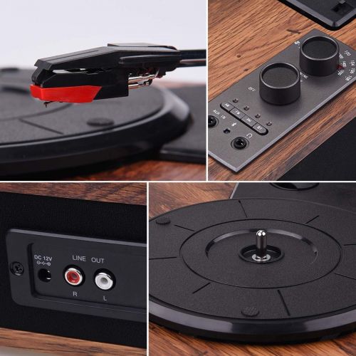  Record Player, VOKSUN Vintage Turntable 3-Speed Bluetooth Vinyl Player LP Record Player with Built-in Stereo Speaker, AM/FM Function,and Aux-in & RCA Output, Natural Wood: Home Aud