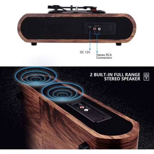  Record Player, VOKSUN Vintage Turntable 3-Speed Bluetooth Vinyl Player LP Record Player with Built-in Stereo Speaker, AM/FM Function,and Aux-in & RCA Output, Natural Wood: Home Aud