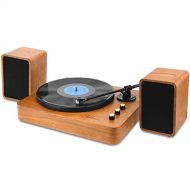 Voksun 3-Speed Precision Turntable with Dual 15 Watt Speakers, High Fidelity Vinyl Record Player with Magnetic Cartridge, Belt-Drive, Bluetooth, Natural Walnut