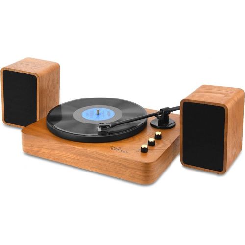  Voksun 3-Speed Precision Turntable with Dual 15 Watt Speakers, High Fidelity Vinyl Record Player with Magnetic Cartridge, Belt-Drive, Bluetooth, Natural Walnut