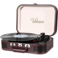 Voksun Record Player, Vintage Bluetooth Turntable with Built-in Stereo Speakers, 3-Speed Suitcase Vinyl Player, Supports Vinyl to MP3 Recording, Phonograph with AUX USB RCA Headpho