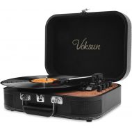 Voksun Record Player, Bluetooth Turntable with Built-in Stereo Speakers, 3-Speed Nostalgic Suitcase LP Vinyl Player, Supports Vinyl to MP3 Recording, with AUX USB RCA Headphone Jac