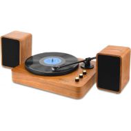 Voksun 3-Speed Precision Turntable with Dual 15 Watt Speakers, High Fidelity Vinyl Record Player with Magnetic Cartridge, Belt-Drive, Bluetooth, Natural Walnut