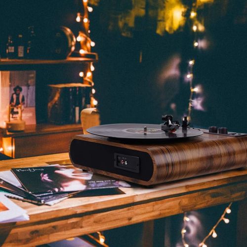  [아마존베스트]Record Player, VOKSUN Vintage Turntable 3-Speed Bluetooth Vinyl Player LP Record Player with Built-in Stereo Speaker, AM/FM Function,and Aux-in & RCA Output, Natural Wood