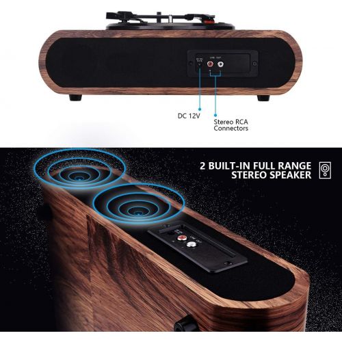  [아마존베스트]Record Player, VOKSUN Vintage Turntable 3-Speed Bluetooth Vinyl Player LP Record Player with Built-in Stereo Speaker, AM/FM Function,and Aux-in & RCA Output, Natural Wood